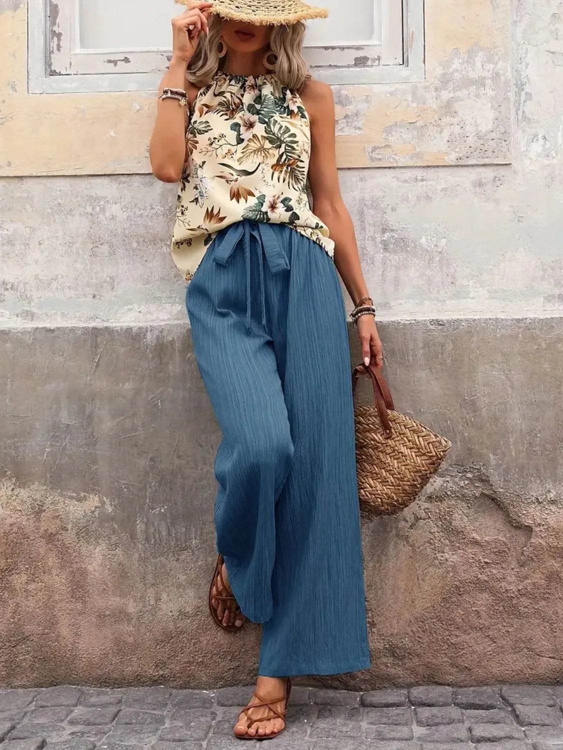 Printed Tank Top and Wide Leg Pants Set - Tredona LLC