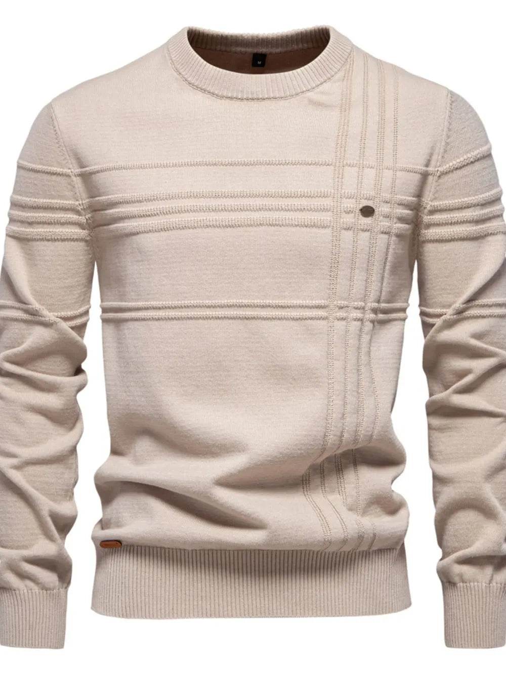 Men's Round Neck Striped Sweater - Tredona LLC