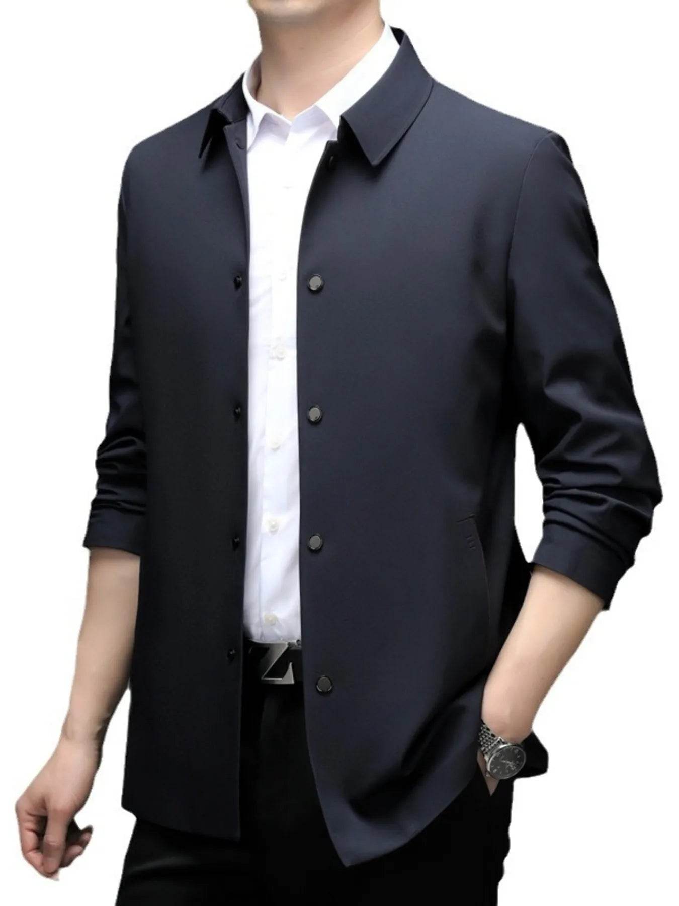 Men's Plus Size Button Up Long Sleeve Jacket - Tredona LLC
