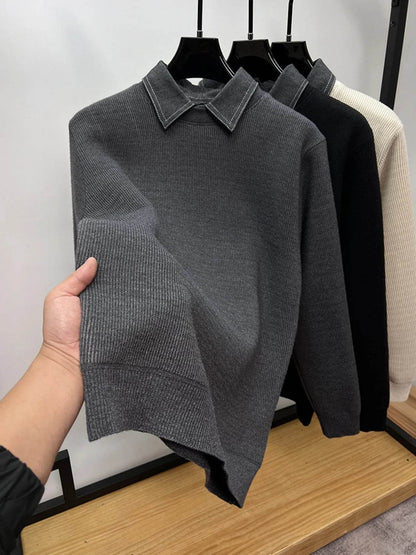 Men's Plus Size Ribbed Knit Collared Neck Sweater - Tredona LLC
