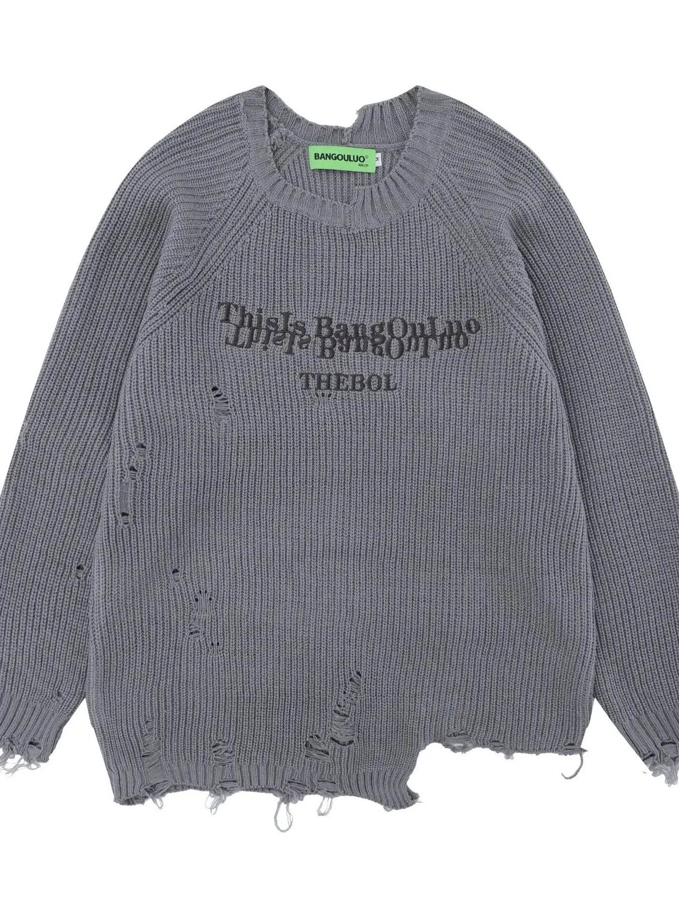 Men's Distressed Letter Ribbed Knit Sweater - Tredona LLC