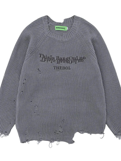 Men's Distressed Letter Ribbed Knit Sweater - Tredona LLC