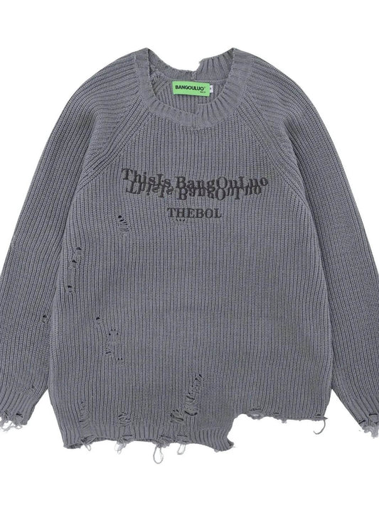Men's Distressed Letter Ribbed Knit Sweater - Tredona LLC