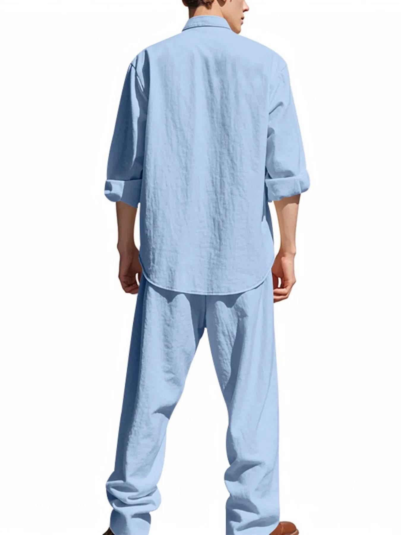 Men's Full Size Button Up Shirt and Pants Set Plus Size - Tredona LLC