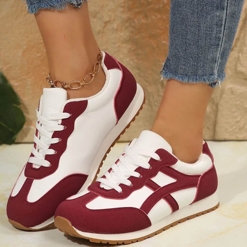 Contrast Lace Up Round Toe Sneakers - Tredona LLC