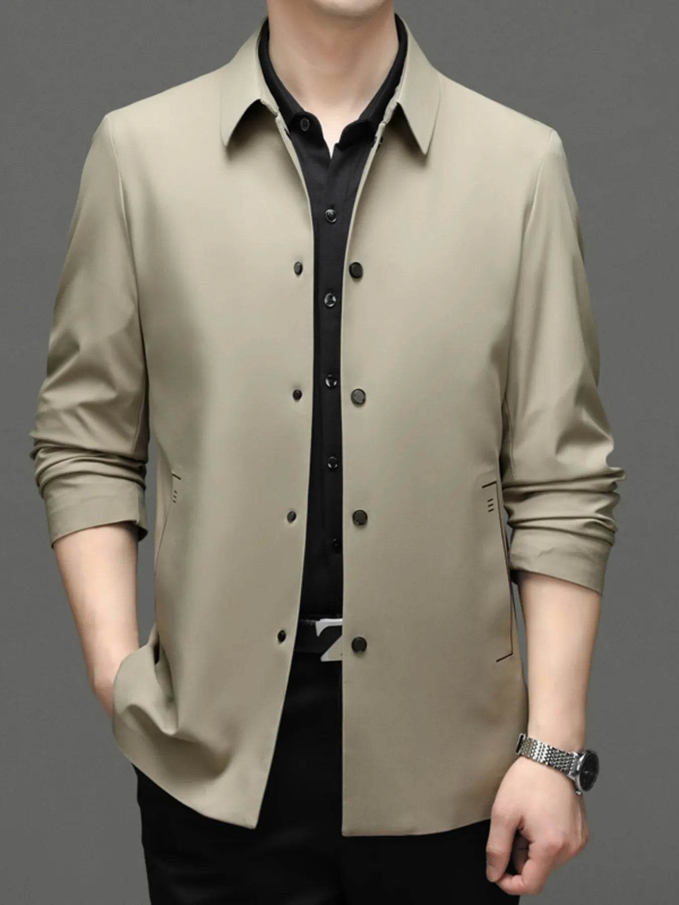 Men's Plus Size Button Up Long Sleeve Jacket - Tredona LLC