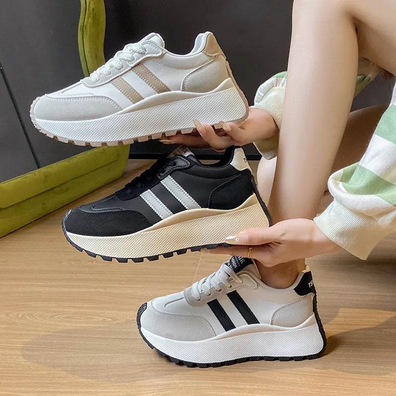 Side Striped Lace Up Platform Athletic Sneakers - Tredona LLC