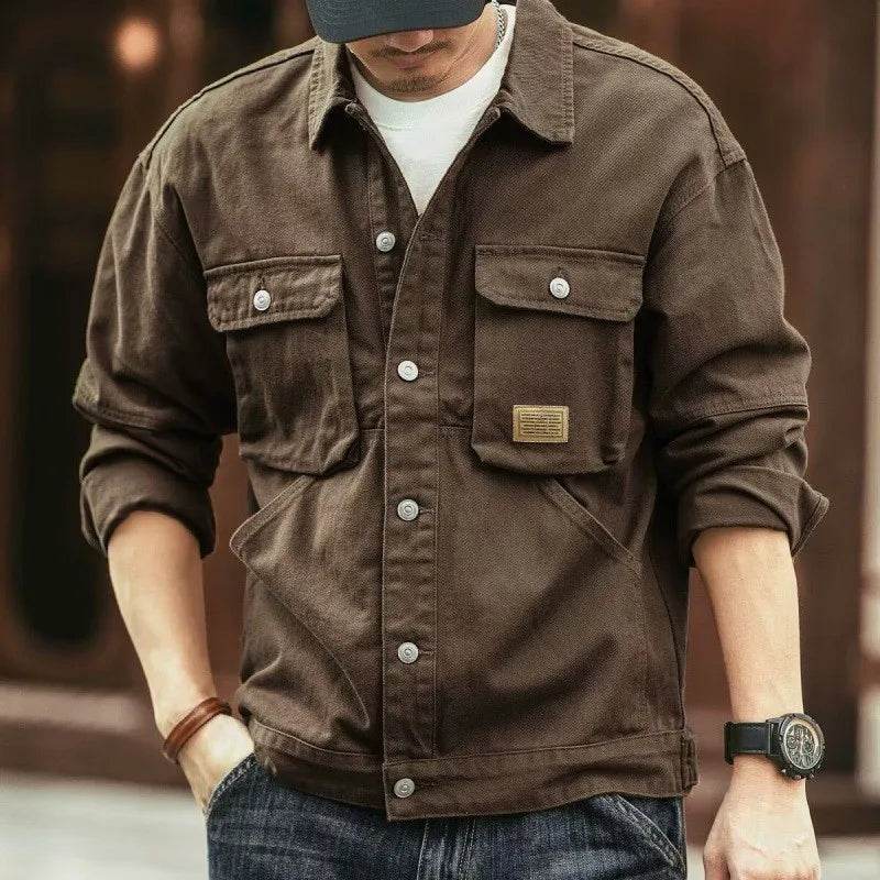 Men's Washed Collared Neck Cargo Jacket - Tredona LLC