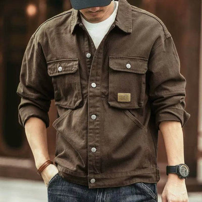 Men's Washed Collared Neck Cargo Jacket - Tredona LLC