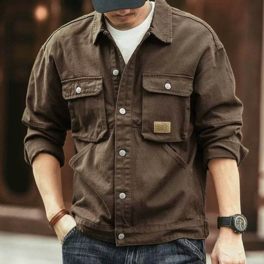 Men's Washed Collared Neck Cargo Jacket - Tredona LLC