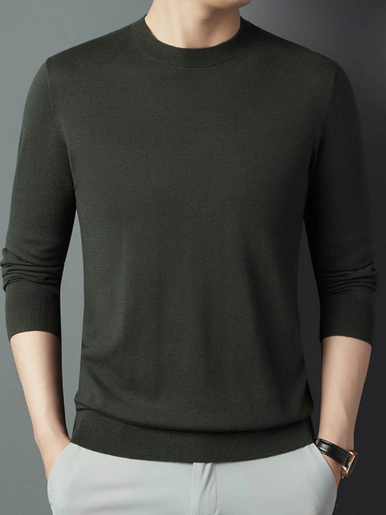 Men's Full Size Round Neck Long Sleeve Knit Top Plus Size - Tredona LLC