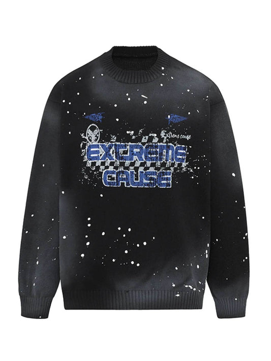 Men's Letter Round Neck Long Sleeve Sweater - Tredona LLC