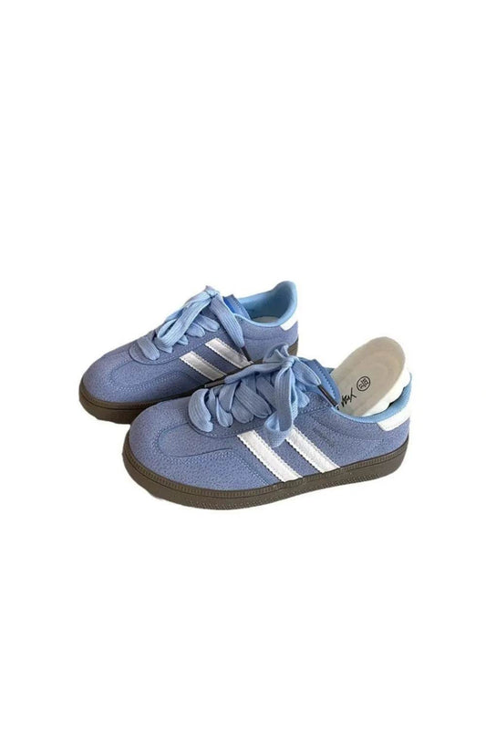 Contrast Round Toe Flat Sneakers - Tredona LLC