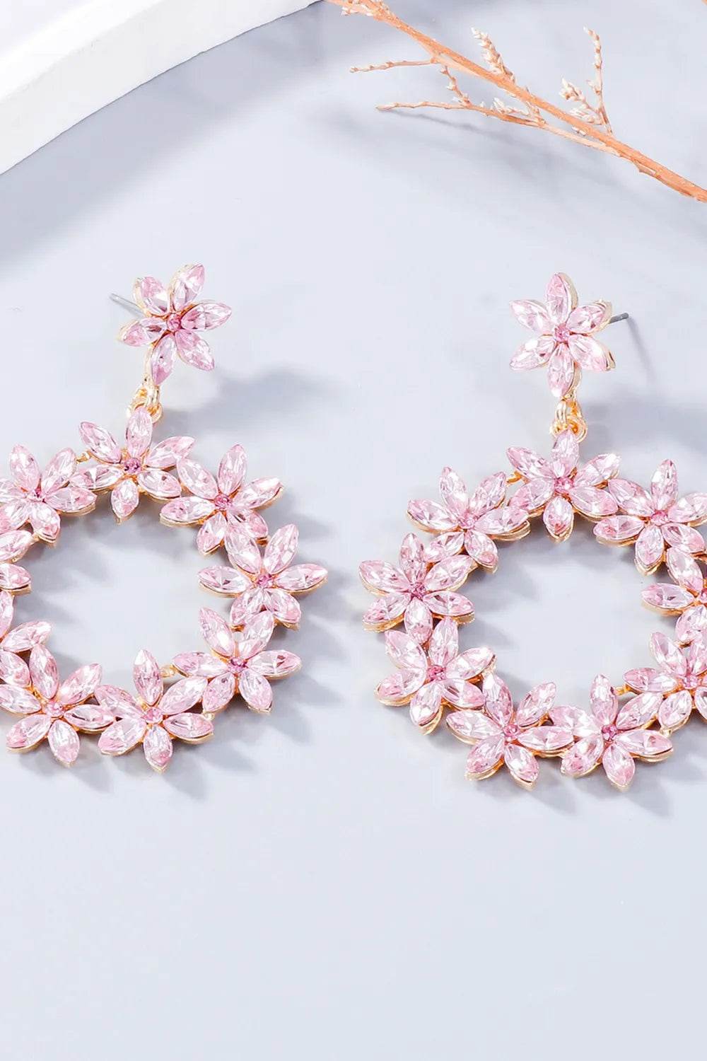 Rhinestone Flower Dangle Earrings - Tredona LLC