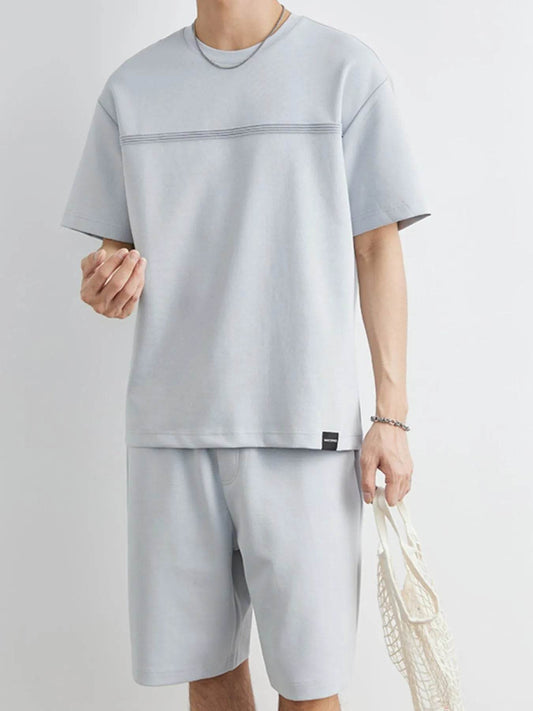 Men's Plus Size Round Neck Short Sleeve Top and Shorts Set - Tredona LLC