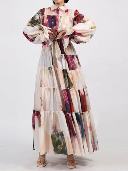 Tiered Tie Waist Maxi Dress - Tredona LLC