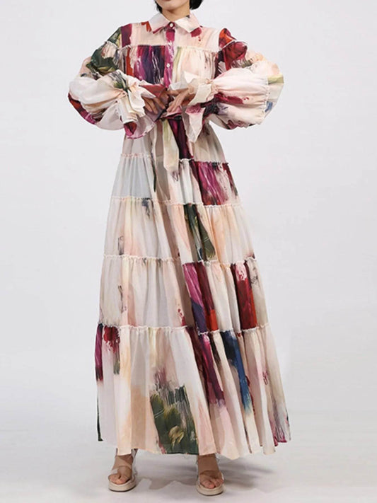 Tiered Tie Waist Maxi Dress - Tredona LLC