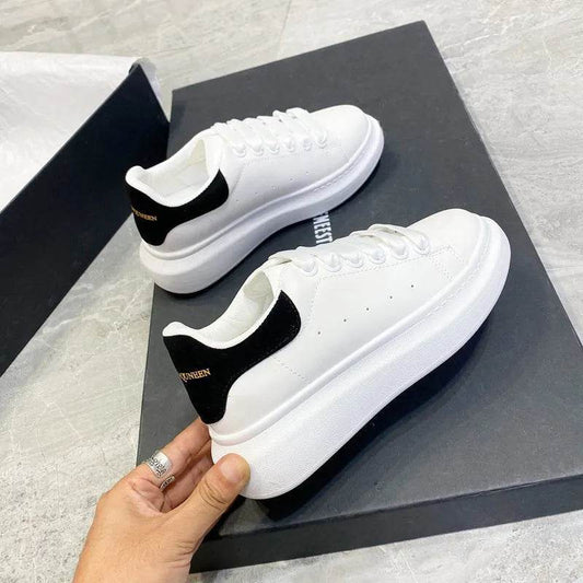 PU Leather Lace Up Round Toe Platform Sneakers - Tredona LLC