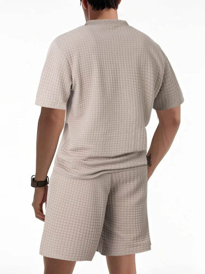 Men's Full Size Textured Round Neck Top and Shorts Set Plus SIze - Tredona LLC