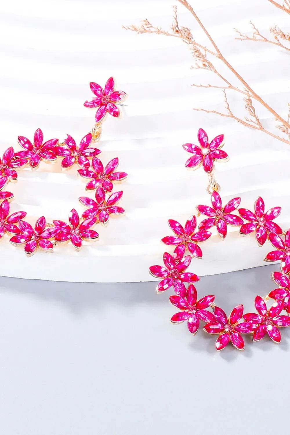 Rhinestone Flower Dangle Earrings - Tredona LLC