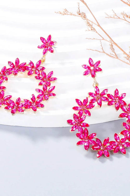 Rhinestone Flower Dangle Earrings - Tredona LLC