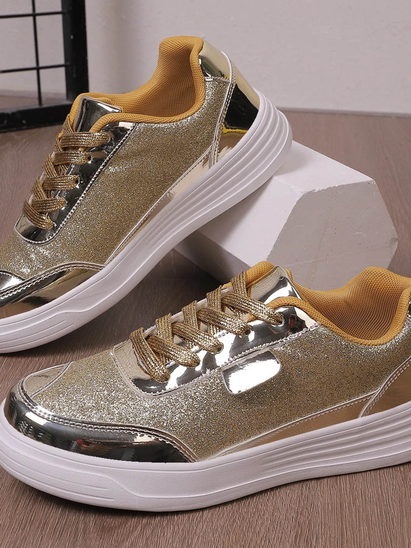 Glitter Metallic Platform Sneakers - Tredona LLC