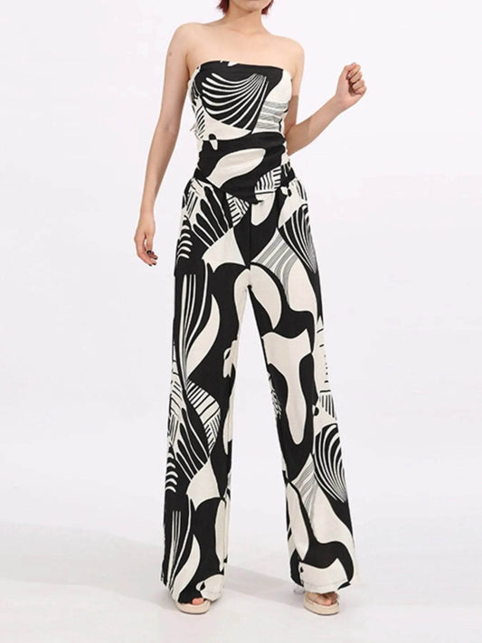 Abstract Print Tube Top and Wide Leg Pants Two-Piece Set - Tredona LLC