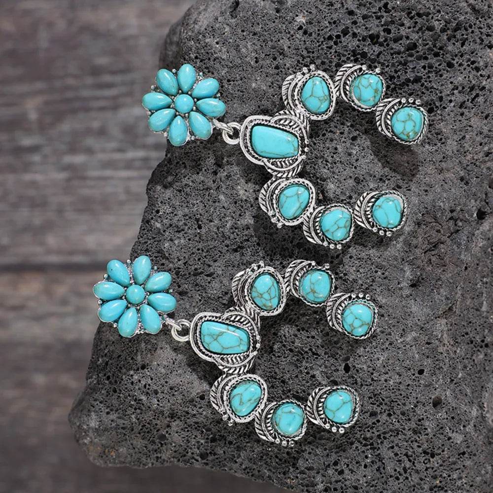 Artificial Turquoise Alloy Dangle Earrings - Tredona LLC