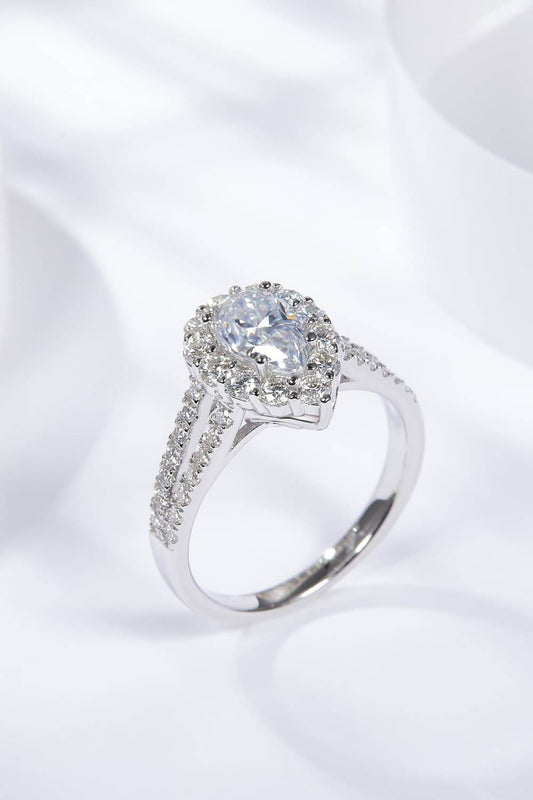 1 Carat Moissanite Teardrop Split Shank Ring - Tredona LLC