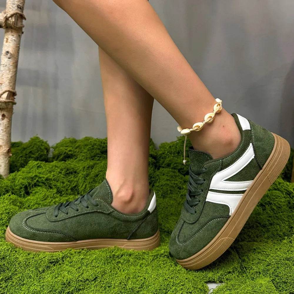 Lace Up Round Toe Contrast Sneakers - Tredona LLC