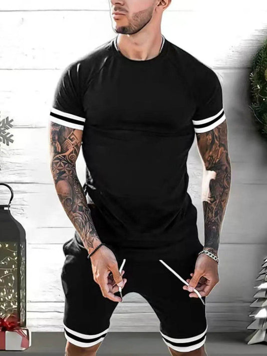 Men's Plus Size Round Neck Short Sleeve Top and Shorts Set - Tredona LLC