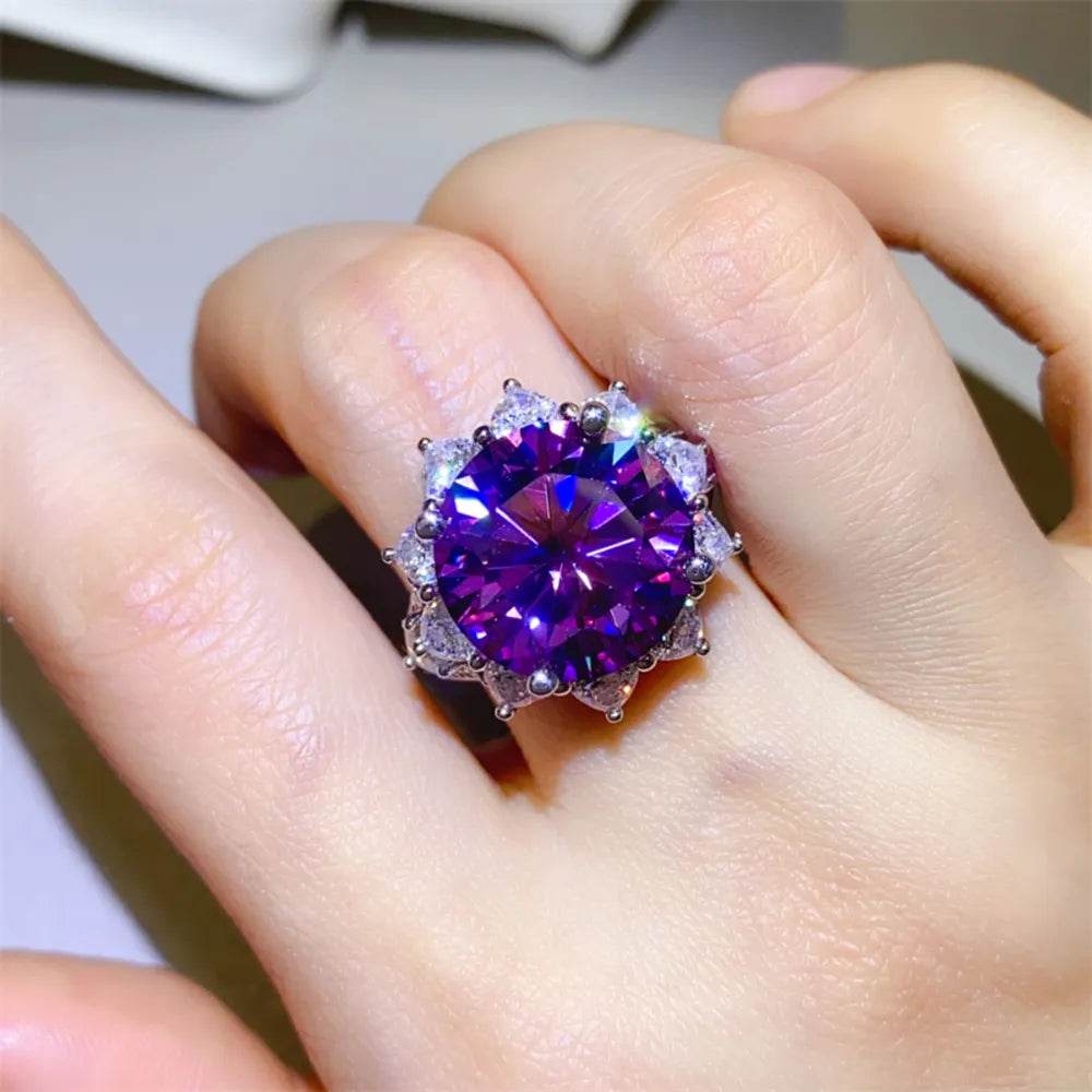 10 Carat Moissanite 925 Sterling Silver Flower Shape Ring - Tredona LLC