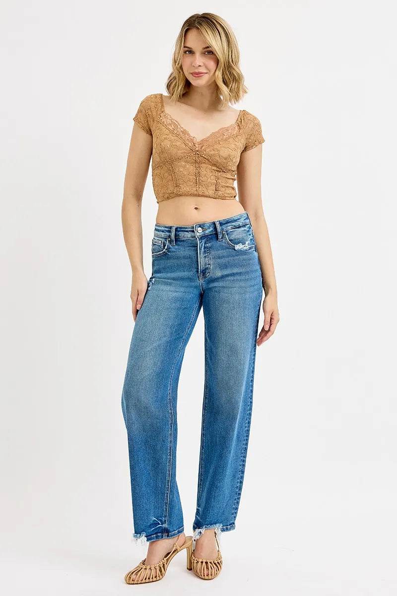 RISEN Full Size Mid Rise Baggy Jeans Plus Size - Tredona LLC