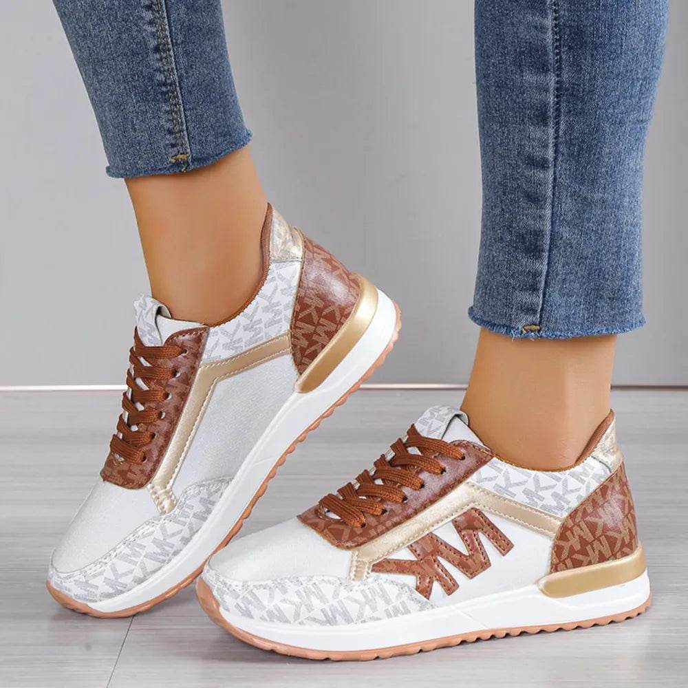 Contrast Lace Up Round Toe Sneakers - Tredona LLC