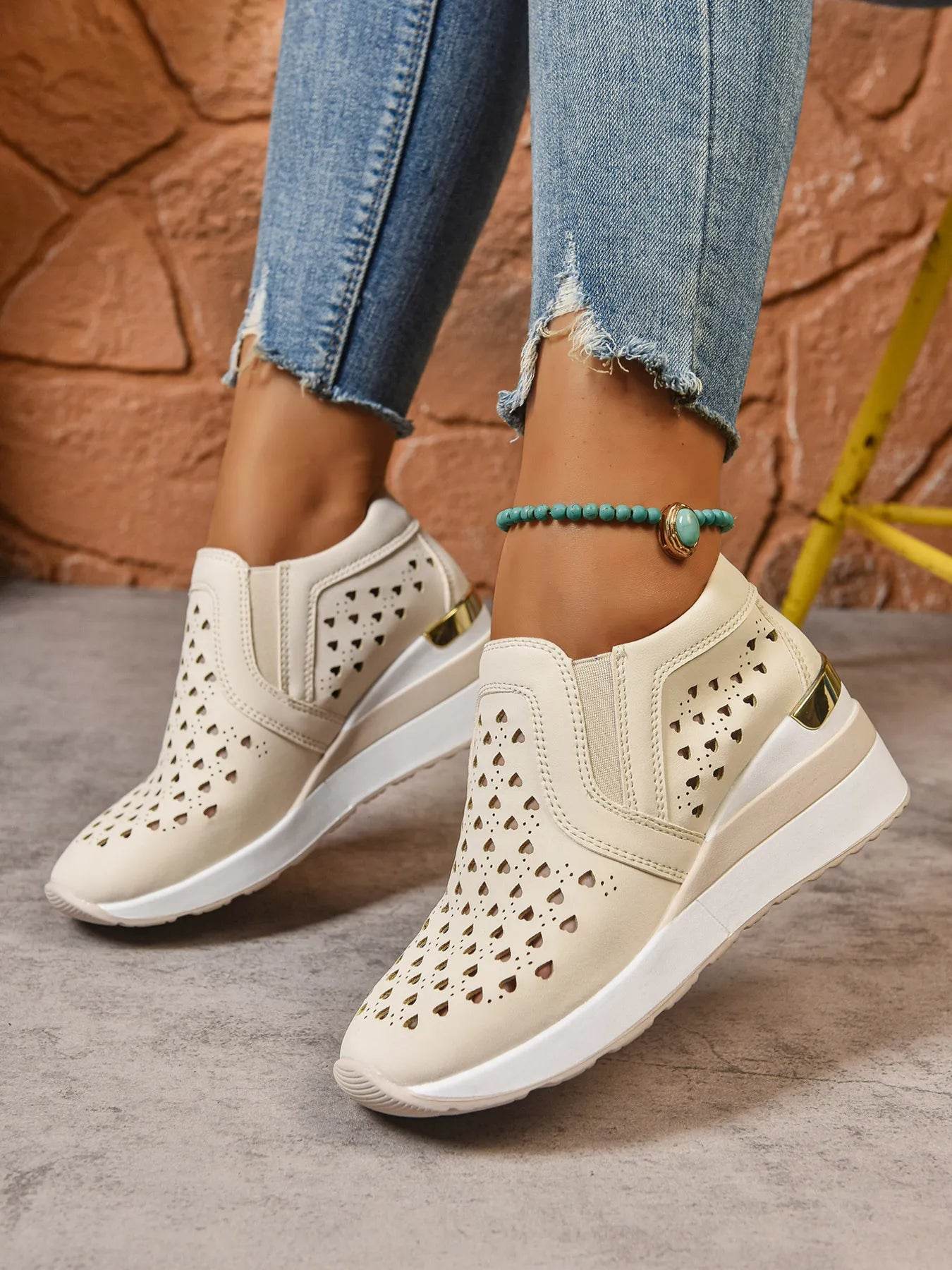 Breathable Cutout Wedge Sneakers - Tredona LLC