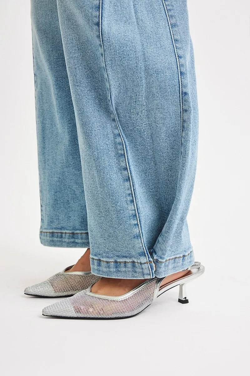 RISEN Mid Rise Wide Barrel Transferable Leg Snap Jeans - Tredona LLC