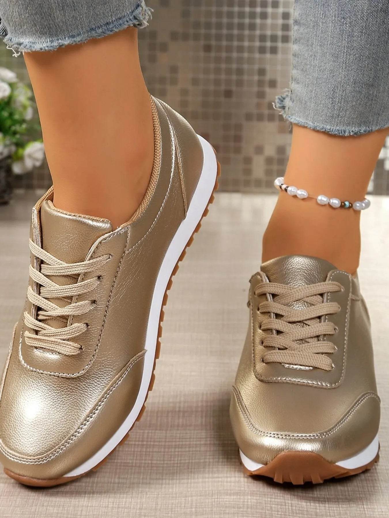 Round Toe Lace-Up Sneakers - Tredona LLC