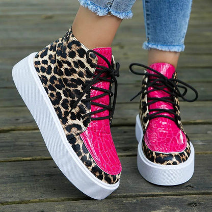 PU Leather Leopard Platform Sneakers - Tredona LLC