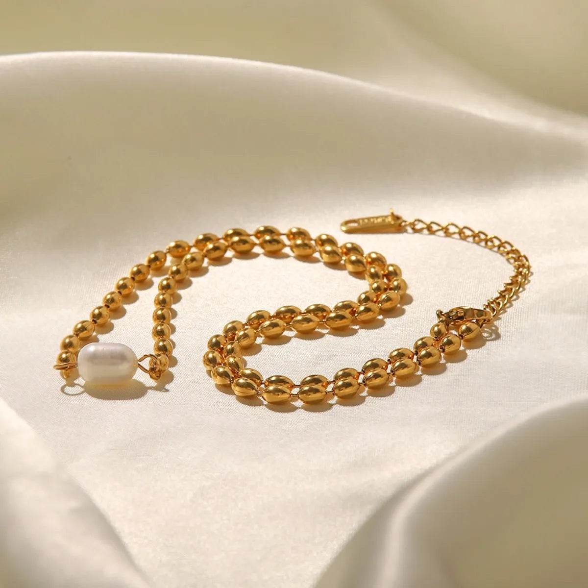 Pearl and Gold Chain Jewelry Set with Necklace and Bracelet - Tredona LLC