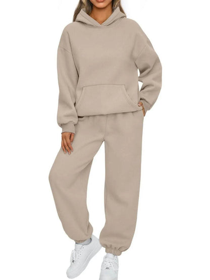 Full Size Kangaroo Pocket Hoodie and Joggers Set Plus Size - Tredona LLC