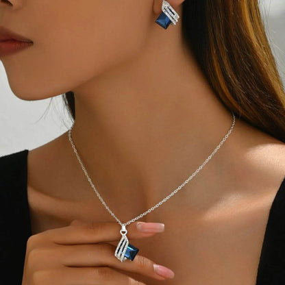 Stainless Steel Crystal Geometric Earrings and Necklace Jewelry Set - Tredona LLC