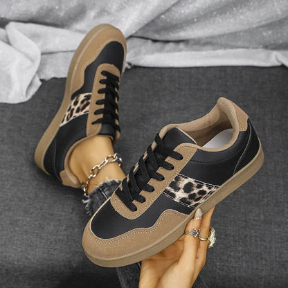Leopard Lace Up Round Toe Sneakers - Tredona LLC