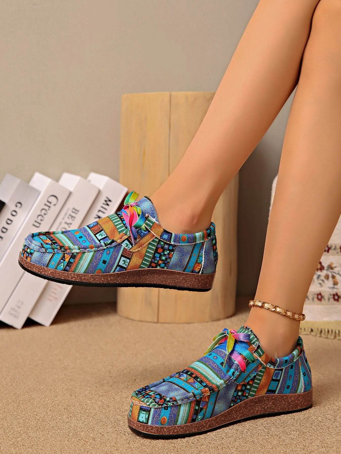 Printed Lace Up Sneakers - Tredona LLC