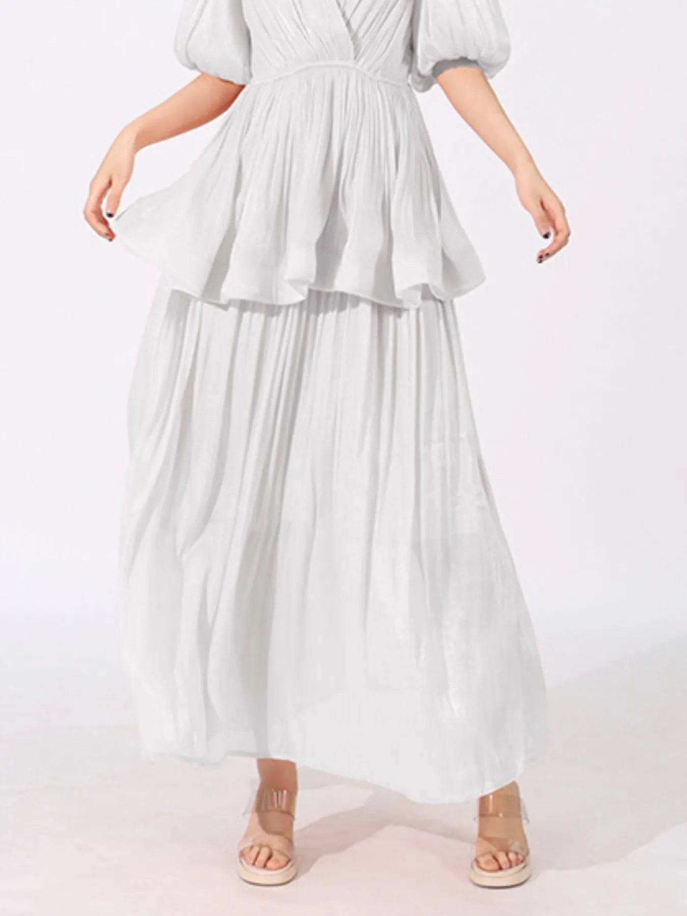 Layered Surplice Puff Sleeve Maxi Dress - Tredona LLC