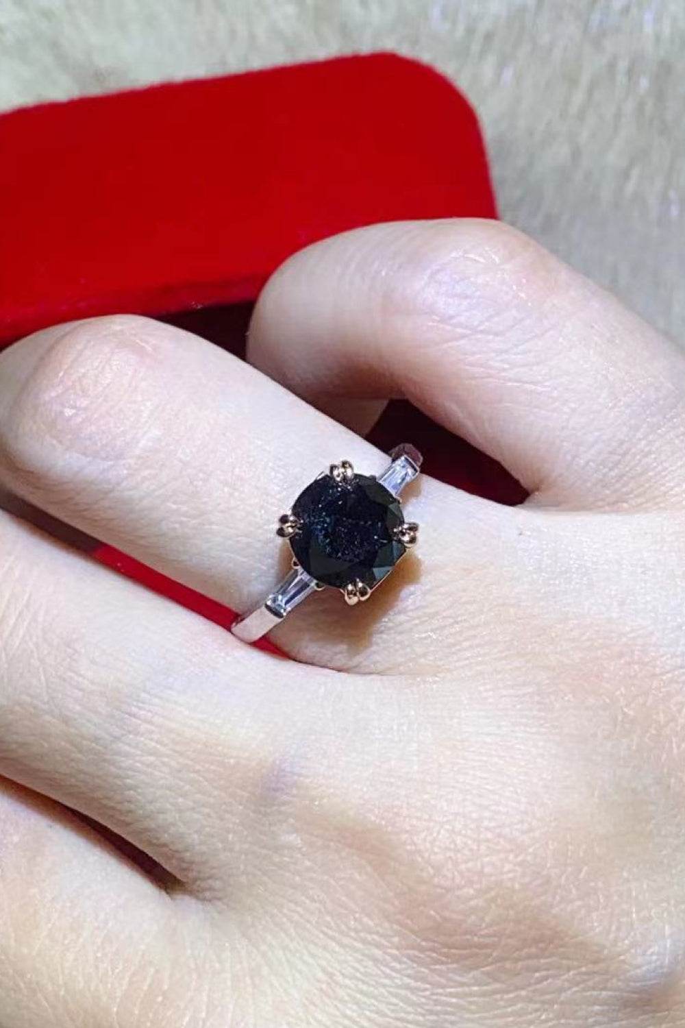 2 Carat Black Moissanite Platinum-Plated Ring - Tredona LLC