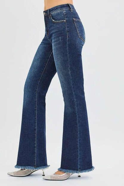 RISEN Full Size Tummy Control Mid Rise Flare Jeans Plus Size - Tredona LLC