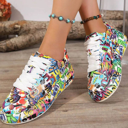 Abstract Print Lace Up Sneakers - Tredona LLC