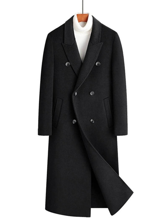 Men's Plus Size Double-Breasted Long Wool Coat - Tredona LLC