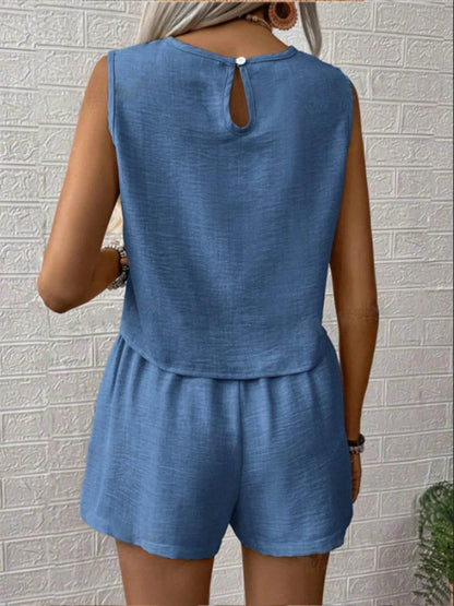 Round Neck Sleeveless Top and Shorts Set - Tredona LLC