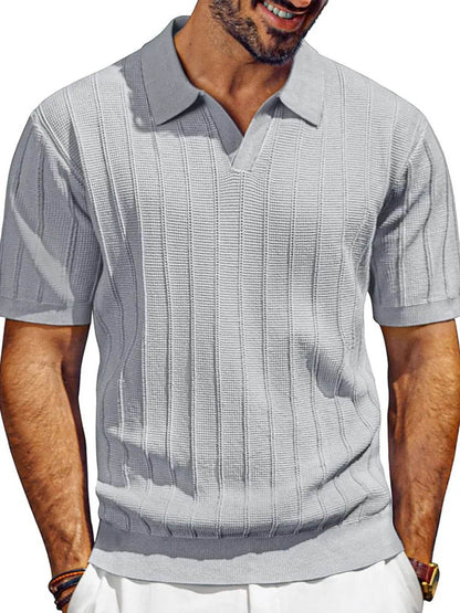 Men's Full Size Textured Collared Neck Short Sleeve Polo Plus Size - Tredona LLC